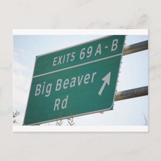 Funny HIghway Sign Big Beaver Road Exit 69 Briefkaart (Voorkant)