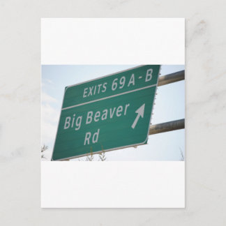 Funny HIghway Sign Big Beaver Road Exit 69 Briefkaart
