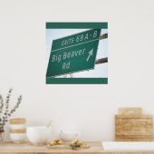 Funny Highway Sign, Big Beaver Road Exit 69 Poster (Keuken)