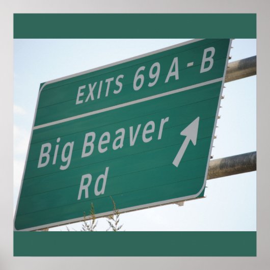 Funny Highway Sign, Big Beaver Road Exit 69 Poster (Voorkant)