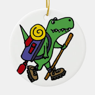 Funny Hiking Green T-Rex Dinosaur Keramisch Ornament