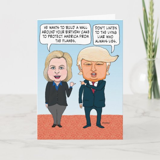Funny Hillary Clinton and Donald Trump Birthday Kaart (Voorkant)