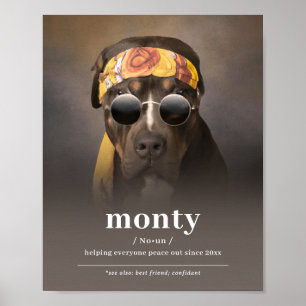 Funny Hippie Dog Portrait - voeg uw hond zijn naam Poster
