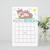 Funny Hippo baby shower bingo card (Staand voorkant)