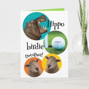 Funny Hippo Birdie Two Ewe for Golfer Birthday Kaart