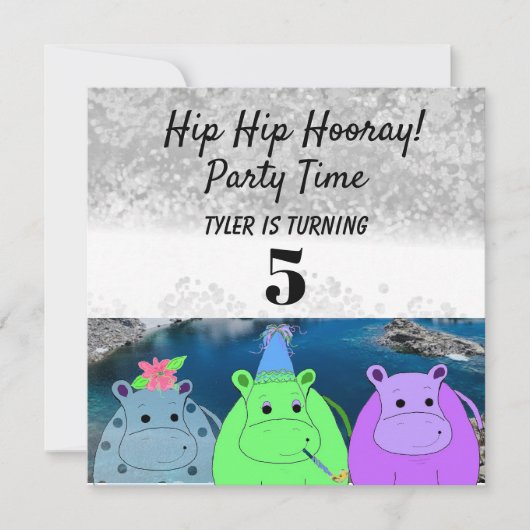 Funny Hippo Party Invitation Kaart (Voorkant)