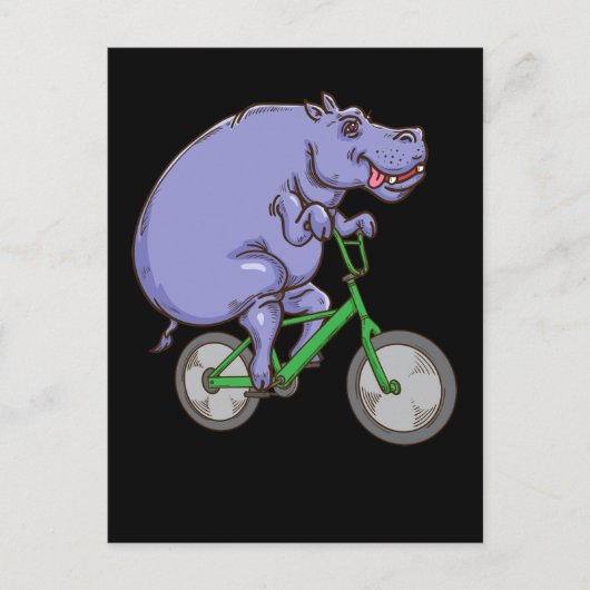 Funny Hippo Riding Bicycle Hippopotamus Kinder Hip Briefkaart (Voorkant)