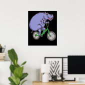 Funny Hippo Riding Bicycle Hippopotamus Kinder Hip Poster (Thuiskantoor)