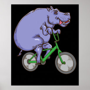 Funny Hippo Riding Bicycle Hippopotamus Kinder Hip Poster