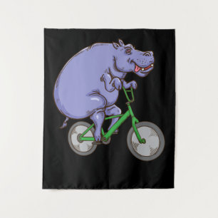 Funny Hippo Riding Bicycle Hippopotamus Kinder Hip Wandkleed