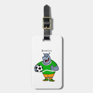 Funny hippo soccer player cartoon bagagelabel