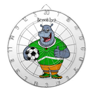 Funny hippo soccer player cartoon dartbord