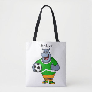 Funny hippo soccer player cartoon draagtas