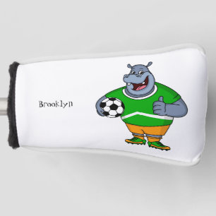 Funny hippo soccer player cartoon golfheadcover