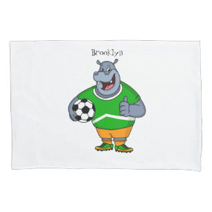 Funny hippo soccer player cartoon kussensloop