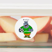 Funny hippo soccer player cartoon labels (Aangebracht)