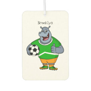 Funny hippo soccer player cartoon luchtverfrisser