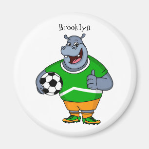 Funny hippo soccer player cartoon magneet