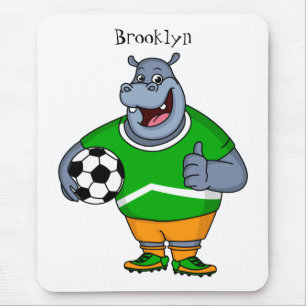 Funny hippo soccer player cartoon muismat