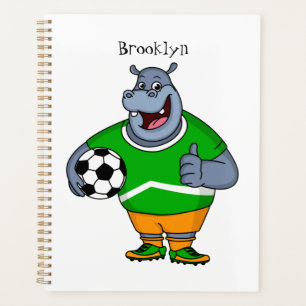 Funny hippo soccer player cartoon planner