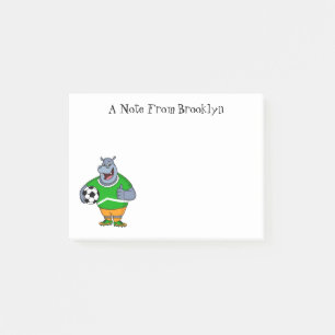 Funny hippo soccer player cartoon post-it® notes