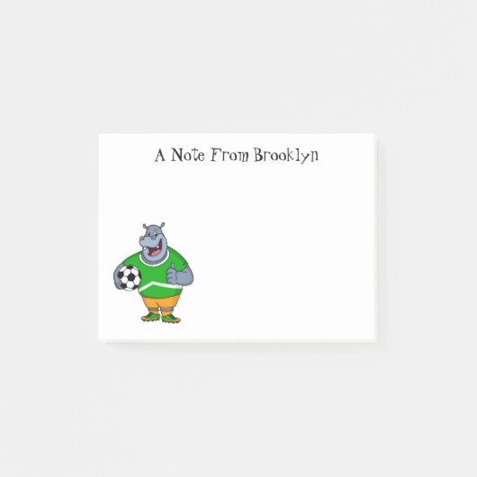 Funny hippo soccer player cartoon post-it® notes (Voorkant)