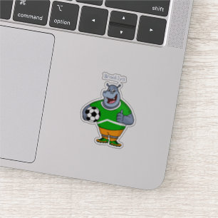 Funny hippo soccer player cartoon sticker
