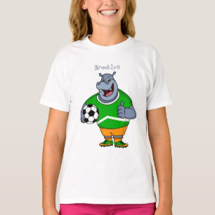 Funny hippo soccer player cartoon t-shirt