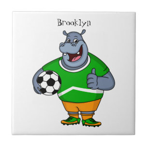 Funny hippo soccer player cartoon tegeltje
