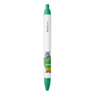 Funny hippo soccer player cartoon zwarte inkt pen