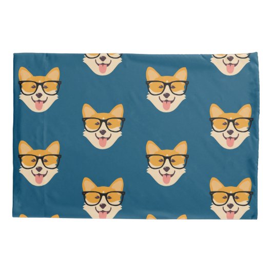 Funny Hipster Corgi Pattern Kussensloop (Achterkant)