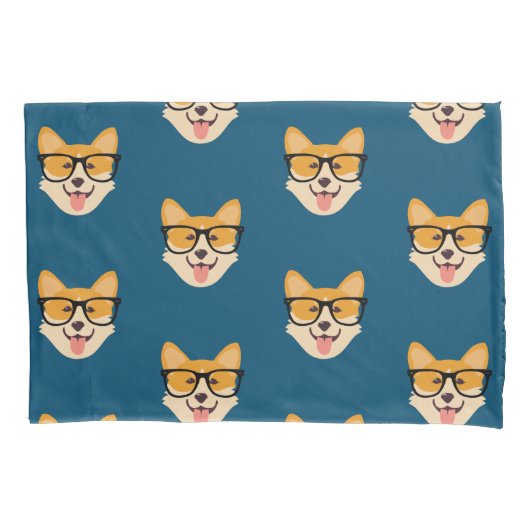 Funny Hipster Corgi Pattern Kussensloop (Voorkant)