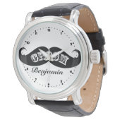 Funny Hipster Groom Mustache Horloge (Gekanteld)