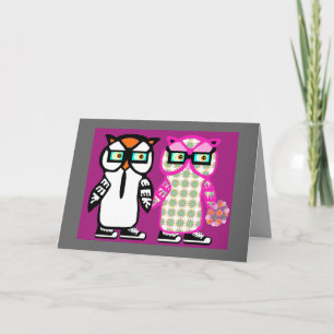 Funny Hipster Owls Happy Jubileum Kaart