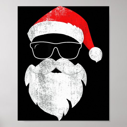 Funny Hipster Santa Face With Hat Beard &amp; Gles Poster (Voorkant)