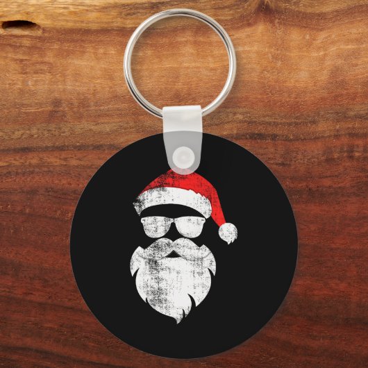 Funny Hipster Santa Face With Hat Beard & Gles Sleutelhanger (Voorkant)