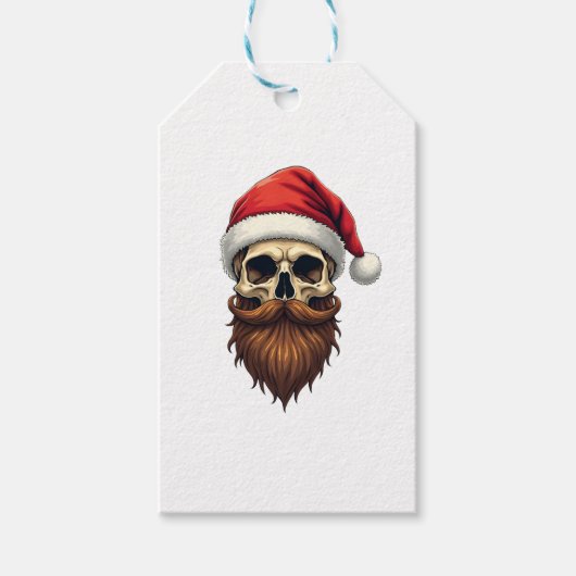 Funny Hipster Santa Skull Face With Hat Beard Chri Cadeaulabel (Voorkant)