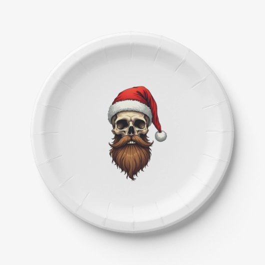Funny Hipster Santa Skull Face With Hat Beard Chri Papieren Bordje (Voorkant)