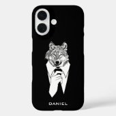 Funny Hipster Wolf met Black Tuxedo gepersonalisee Case-Mate iPhone Case (Achterkant)