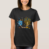 Funny Hockey Dreidel Menorah Hanukkah Kids Womens T-shirt (Voorkant)