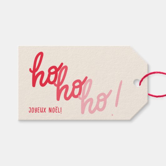 Funny Hohoho Joyeux Noel Red Pink Typography Cadeaulabel (Voorkant (Horizontaal))