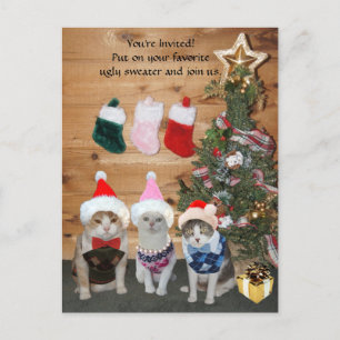 Funny Holiday Cats in Ugly Sweaters Uitnodiging Briefkaart