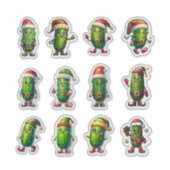 Funny Holiday Pickles in Santa Hats Sticker (Voorkant)