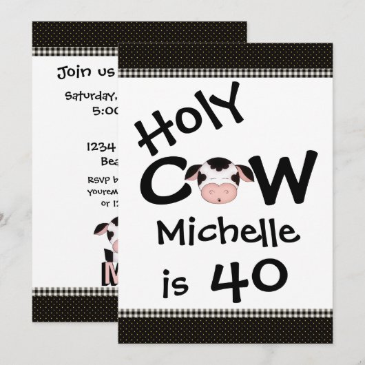 Funny Holy Cow 40th Humorisore Birthday Invitation (Devant / Derrière)