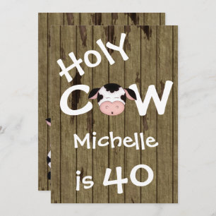 Funny Holy Cow 40th Humorisore Birthday Invitation