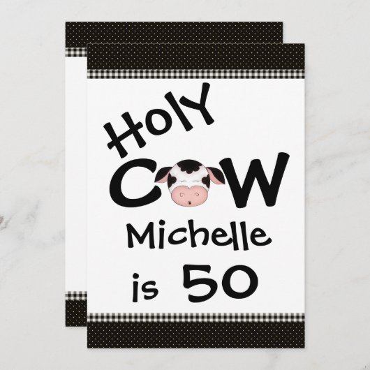Funny Holy Cow 50th Birthday Party Invitation (Devant / Derrière)