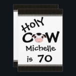 Funny Holy Cow 70th Birthday Party Invitation<br><div class="desc">Invitation humoristique personnalisée de la Saint-Vache 70e fête d'anniversaire en noir et blanc pour hommes et femmes.</div>
