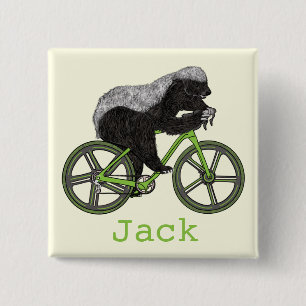 Funny Honey Badger Cycling Badass Bicycle Add Name Vierkante Button 5,1 Cm