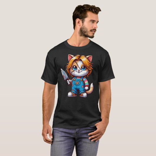 Funny Horror Halloween Chuckie Cat T-shirt (Voorkant volledig)