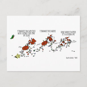 Funny Horse & Butterfly Christmas Cartoon Briefkaa Feestdagenkaart